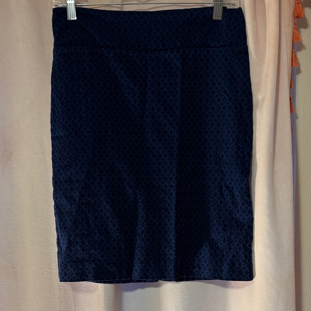 Margaret M Dark Blue Textured Pencil Skirt